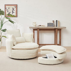 Bellemave® 38" Oversized Swivel Chair with Moon Storage Ottoman and 4 Pillows - Bellemave
