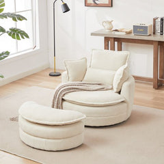 Bellemave® 38" Oversized Swivel Chair with Moon Storage Ottoman and 4 Pillows - Bellemave