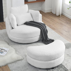 Bellemave® 39" Oversized Swivel Chair with Moon Storage Ottoman and 4 Pillows - Bellemave
