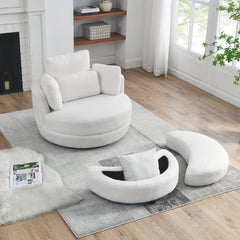 Bellemave® 39" Oversized Swivel Chair with Moon Storage Ottoman and 4 Pillows - Bellemave