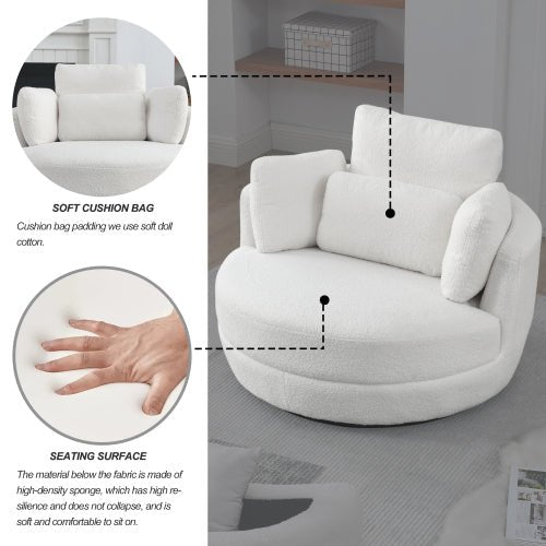 Bellemave® 39" Oversized Swivel Chair with Moon Storage Ottoman and 4 Pillows - Bellemave