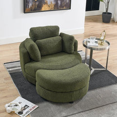 Bellemave® 39" Oversized Swivel Chair with Moon Storage Ottoman and 4 Pillows - Bellemave