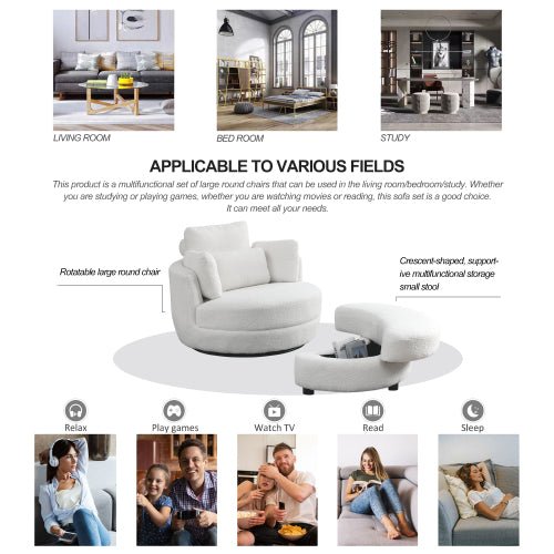 Bellemave® 39" Oversized Swivel Chair with Moon Storage Ottoman and 4 Pillows - Bellemave