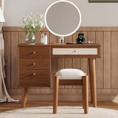 Bellemave® 39" Retro Bohemian Style Wooden Makeup Vanity Set with Charging Plug USB Port and Stool - Bellemave
