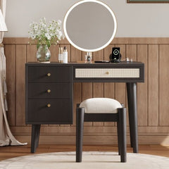 Bellemave® 39" Retro Bohemian Style Wooden Makeup Vanity Set with Charging Plug USB Port and Stool - Bellemave