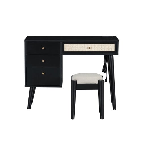 Bellemave® 39" Retro Bohemian Style Wooden Makeup Vanity Set with Charging Plug USB Port and Stool - Bellemave