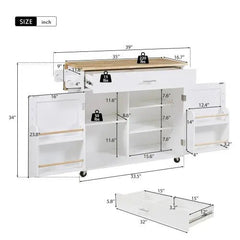 Bellemave® 39" Rolling Kitchen Island with Rubber Wood Top, Spacious Drawer with Divider and Internal Storage Rack, Adjustable Shelf Tower Rack - Bellemave