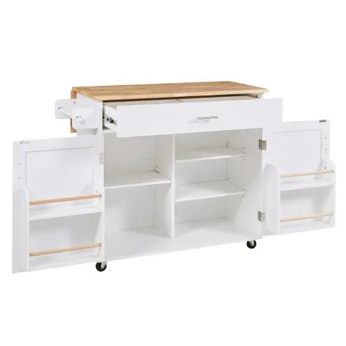 Bellemave® 39" Rolling Kitchen Island with Rubber Wood Top, Spacious Drawer with Divider and Internal Storage Rack, Adjustable Shelf Tower Rack - Bellemave