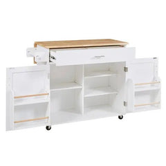Bellemave® 39" Rolling Kitchen Island with Rubber Wood Top, Spacious Drawer with Divider and Internal Storage Rack, Adjustable Shelf Tower Rack - Bellemave