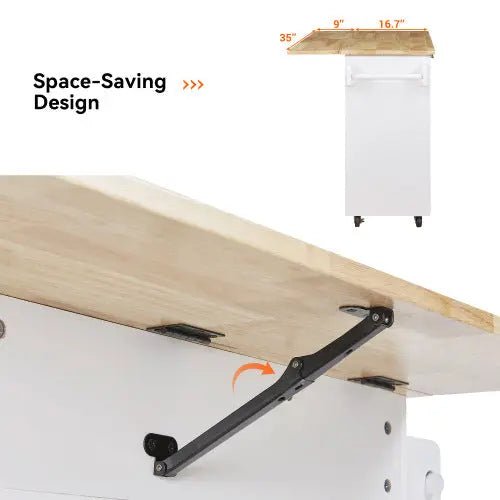 Bellemave® 39" Rolling Kitchen Island with Rubber Wood Top, Spacious Drawer with Divider and Internal Storage Rack, Adjustable Shelf Tower Rack - Bellemave