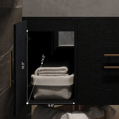 Bellemave® 39.4" Floating Bathroom Vanity with Ceramic Sink - Modern Wall - Mounted Design with 2 Drawers & 2 Storage Spaces, Modern Bathroom Sink Cabinet with Metal Handles, Black - Bellemave