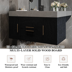 Bellemave® 39.4" Floating Bathroom Vanity with Ceramic Sink - Modern Wall - Mounted Design with 2 Drawers & 2 Storage Spaces, Modern Bathroom Sink Cabinet with Metal Handles, Black - Bellemave