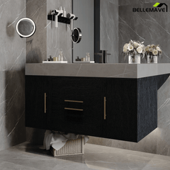 Bellemave® 39.4" Floating Bathroom Vanity with Ceramic Sink - Modern Wall - Mounted Design with 2 Drawers & 2 Storage Spaces, Modern Bathroom Sink Cabinet with Metal Handles, Black - Bellemave