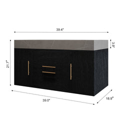 Bellemave® 39.4" Floating Bathroom Vanity with Ceramic Sink - Modern Wall - Mounted Design with 2 Drawers & 2 Storage Spaces, Modern Bathroom Sink Cabinet with Metal Handles, Black - Bellemave