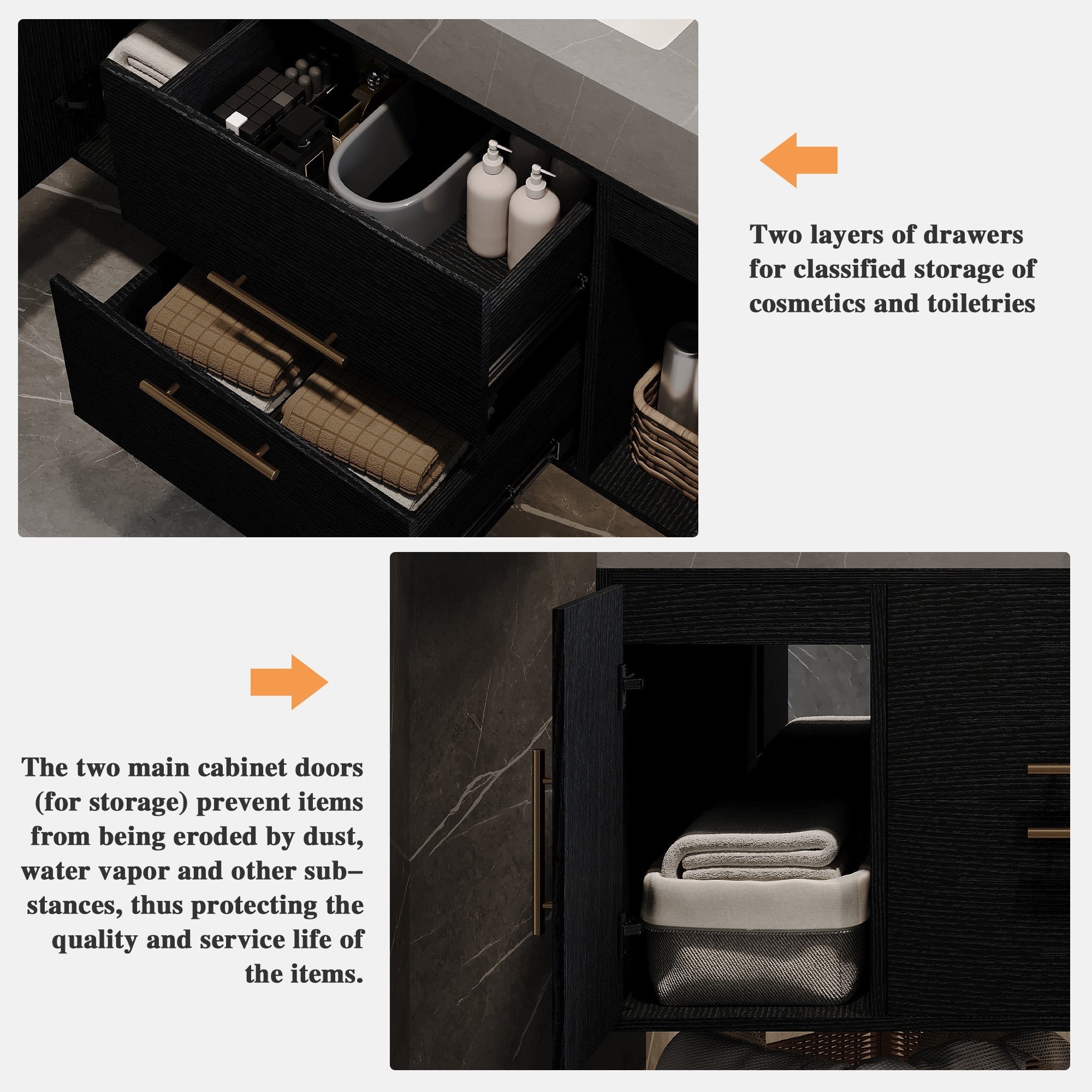 Bellemave® 39.4" Floating Bathroom Vanity with Ceramic Sink - Modern Wall - Mounted Design with 2 Drawers & 2 Storage Spaces, Modern Bathroom Sink Cabinet with Metal Handles, Black - Bellemave