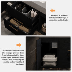 Bellemave® 39.4" Floating Bathroom Vanity with Ceramic Sink - Modern Wall - Mounted Design with 2 Drawers & 2 Storage Spaces, Modern Bathroom Sink Cabinet with Metal Handles, Black - Bellemave