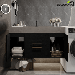 Bellemave® 39.4" Floating Bathroom Vanity with Ceramic Sink - Modern Wall - Mounted Design with 2 Drawers & 2 Storage Spaces, Modern Bathroom Sink Cabinet with Metal Handles, Black - Bellemave