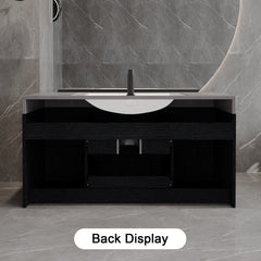 Bellemave® 39.4" Floating Bathroom Vanity with Ceramic Sink - Modern Wall - Mounted Design with 2 Drawers & 2 Storage Spaces, Modern Bathroom Sink Cabinet with Metal Handles, Black - Bellemave
