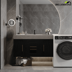 Bellemave® 39.4" Floating Bathroom Vanity with Ceramic Sink - Modern Wall - Mounted Design with 2 Drawers & 2 Storage Spaces, Modern Bathroom Sink Cabinet with Metal Handles, Black - Bellemave