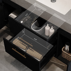 Bellemave® 39.4" Floating Bathroom Vanity with Ceramic Sink - Modern Wall - Mounted Design with 2 Drawers & 2 Storage Spaces, Modern Bathroom Sink Cabinet with Metal Handles, Black - Bellemave