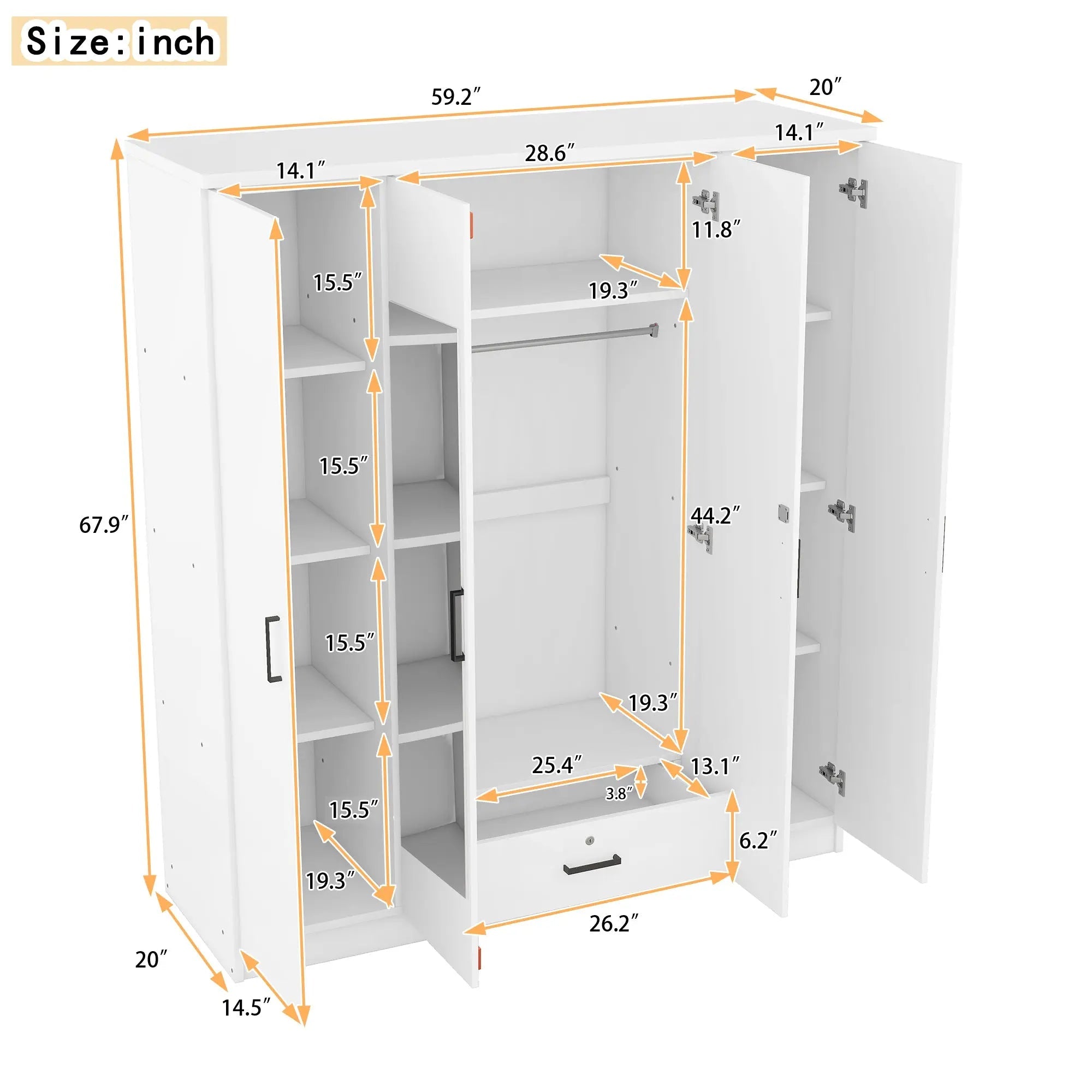 Bellemave® 4 - Door Mirror Wardrobe with Shelves - Bellemave