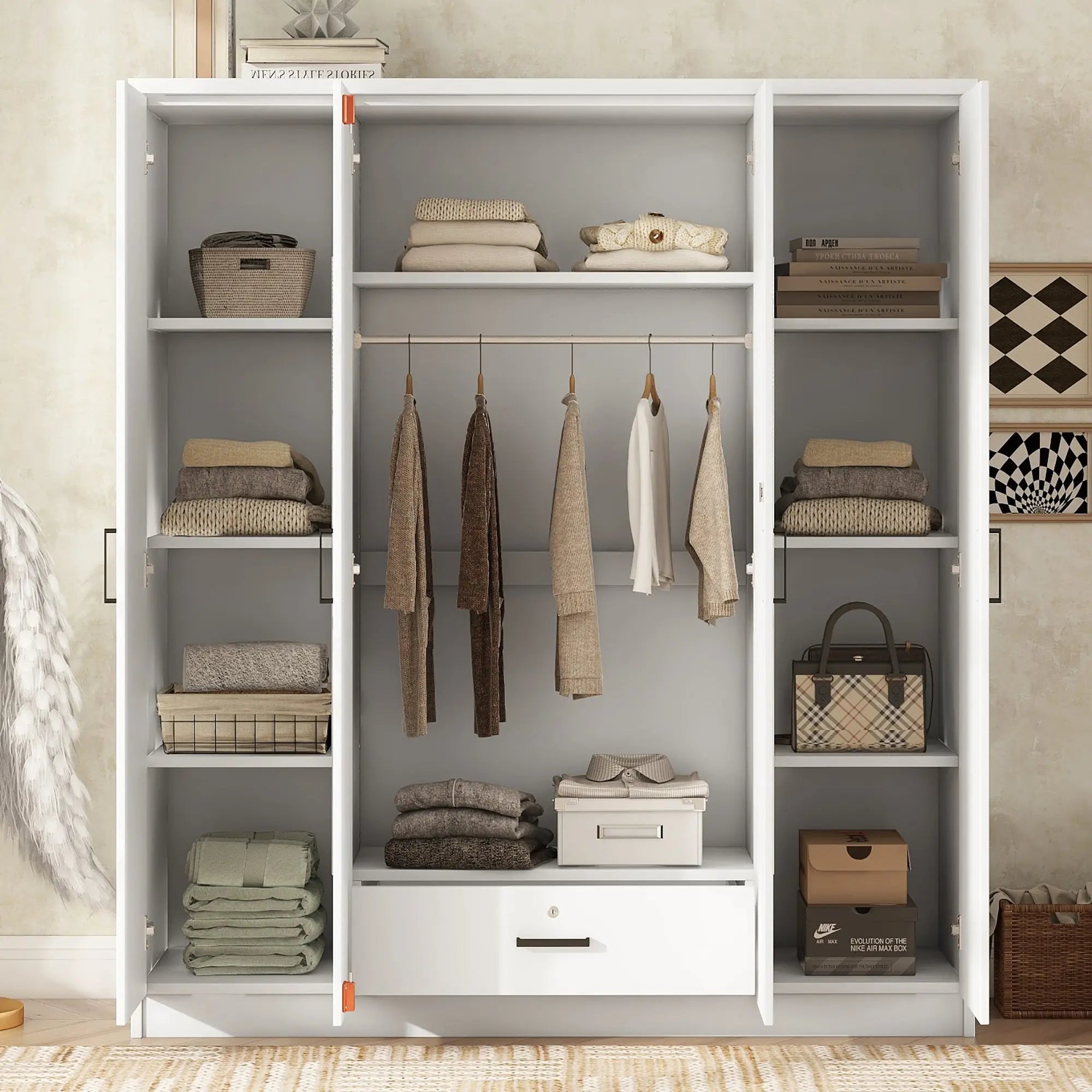 Bellemave® 4 - Door Mirror Wardrobe with Shelves - Bellemave