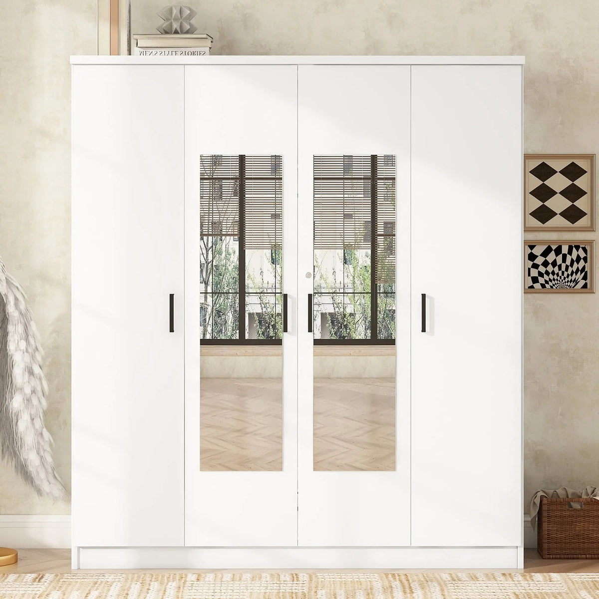 Bellemave® 4 - Door Mirror Wardrobe with Shelves - Bellemave