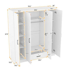 Bellemave® 4 - Door Wardrobe with 1 Drawer - Bellemave
