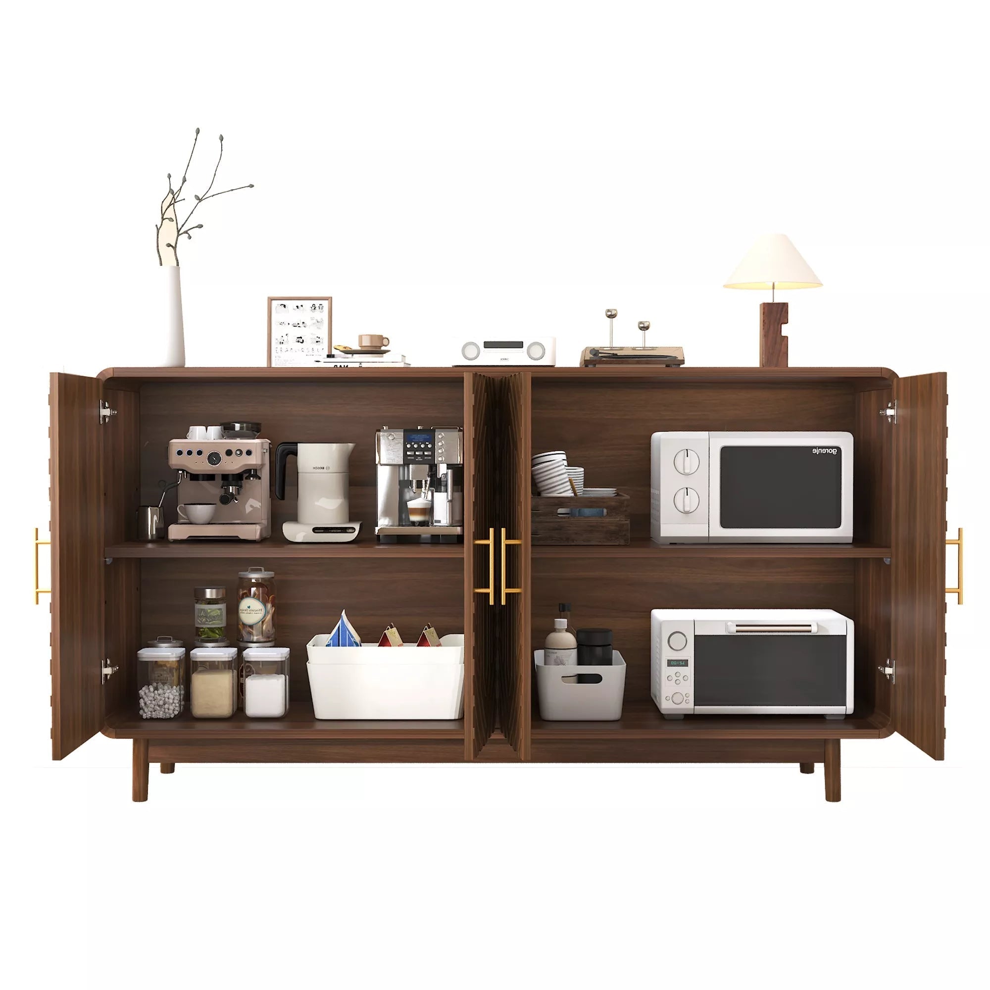 Bellemave® 4 Door Wooden Storage Cabinet - Farmhouse Style Sideboard with Adjustable Shelves for Living Room, Kitchen, Dining Room, entryway - Bellemave
