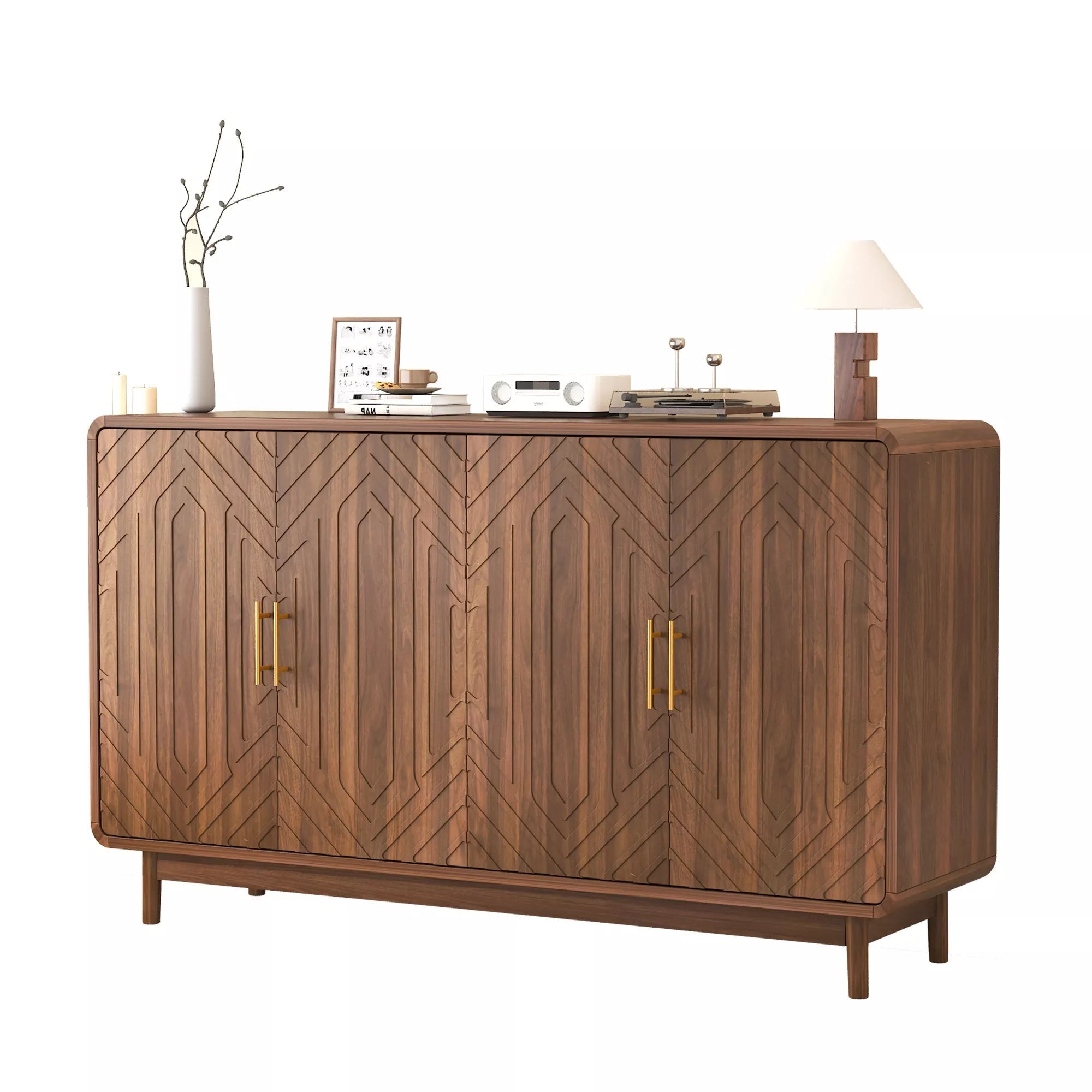 Bellemave® 4 Door Wooden Storage Cabinet - Farmhouse Style Sideboard with Adjustable Shelves for Living Room, Kitchen, Dining Room, entryway - Bellemave