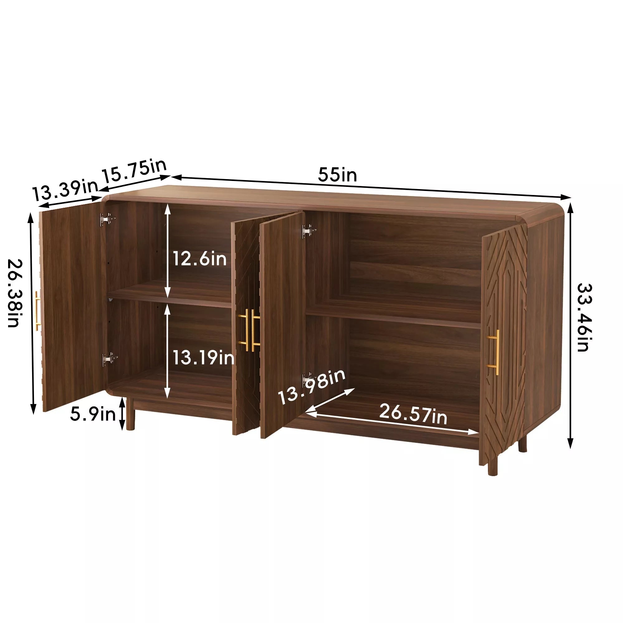 Bellemave® 4 Door Wooden Storage Cabinet - Farmhouse Style Sideboard with Adjustable Shelves for Living Room, Kitchen, Dining Room, entryway - Bellemave