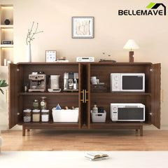 Bellemave® 4 Door Wooden Storage Cabinet - Farmhouse Style Sideboard with Adjustable Shelves for Living Room, Kitchen, Dining Room, entryway - Bellemave