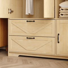 Bellemave® 4 Doors Wardrobe Closet with Mirror, LED Wardrobe with Doors and 2 Drawers, Wooden Wardrobe Storage Cabinet with Hanging Rod, Adjustable Shelves, Natural - Bellemave