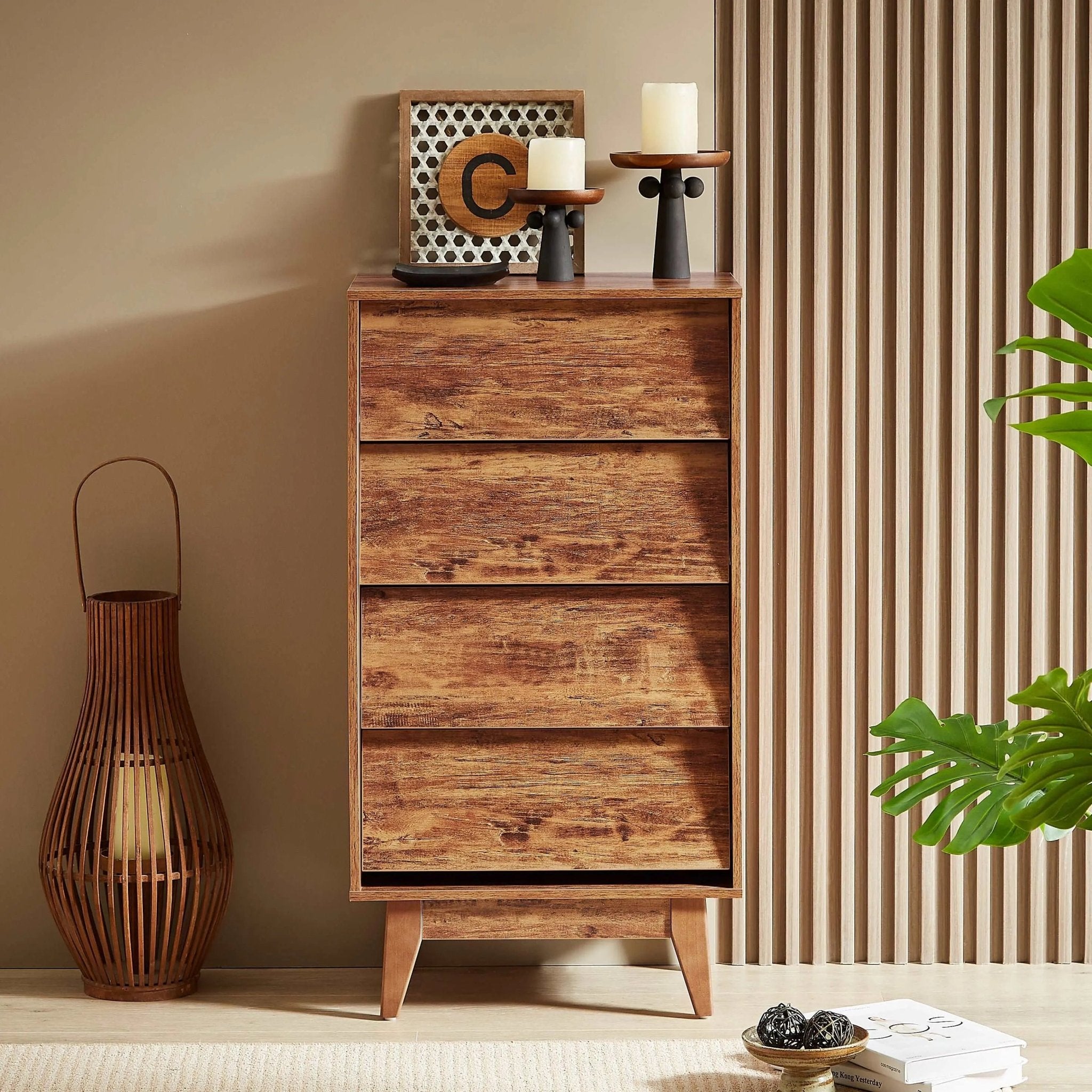 Bellemave® 4 Drawer Double Dresser Features Vintage - style and Bevel Design - Bellemave