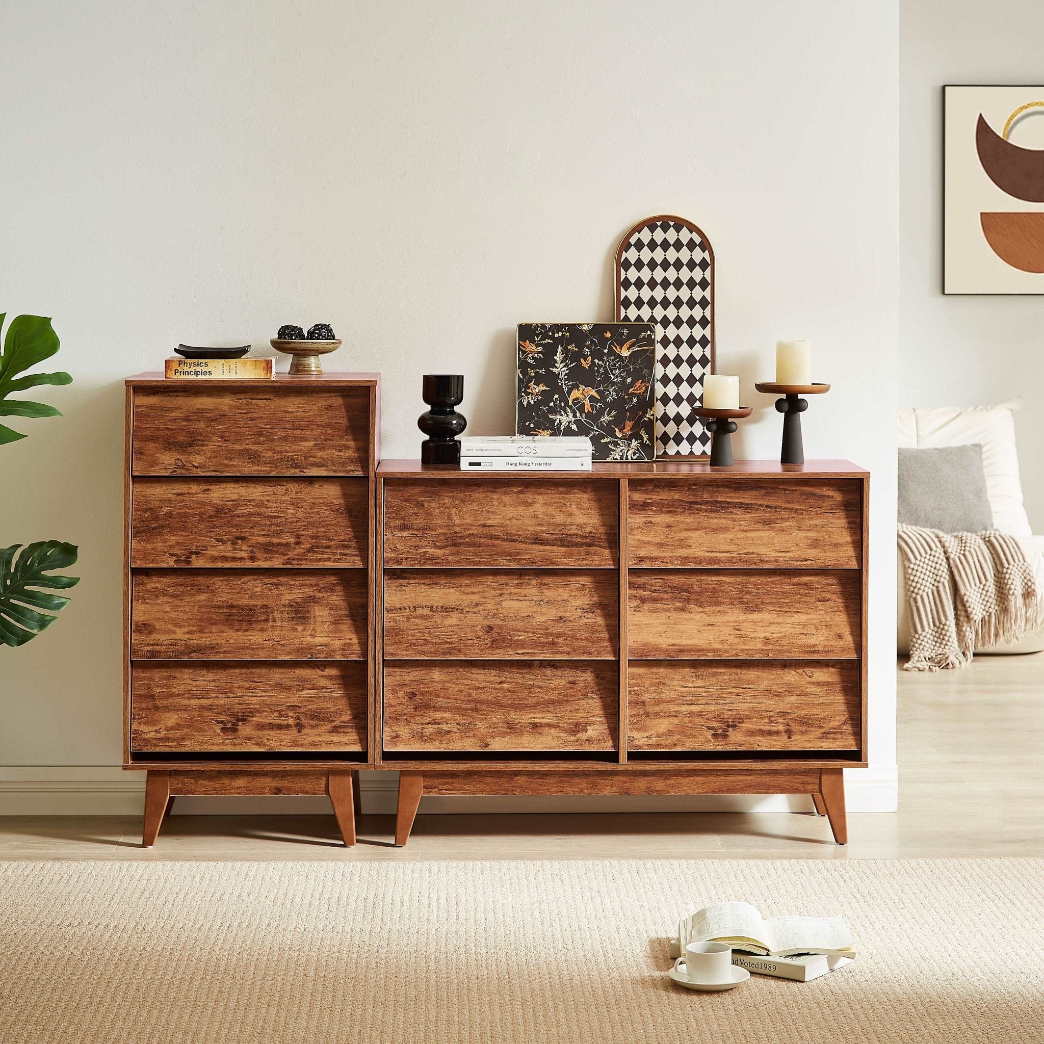 Bellemave® 4 Drawer Double Dresser Features Vintage - style and Bevel Design - Bellemave