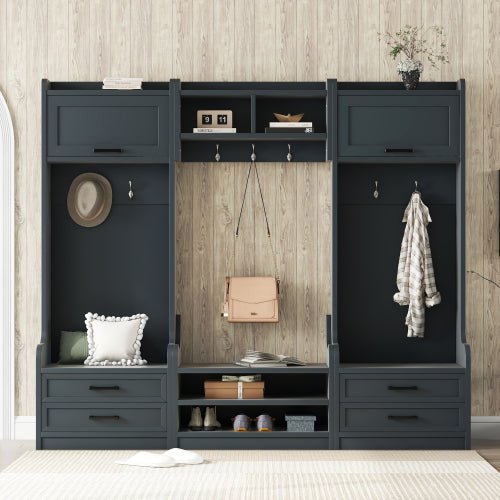 Bellemave® 4 - in - 1 Detachable Hall Tree with Storage and 7 Hooks, Storage Drawers and Cabinet - Bellemave