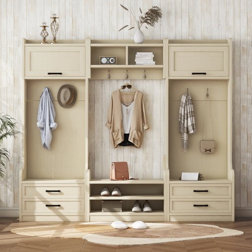 Bellemave® 4 - in - 1 Detachable Hall Tree with Storage and 7 Hooks, Storage Drawers and Cabinet - Bellemave