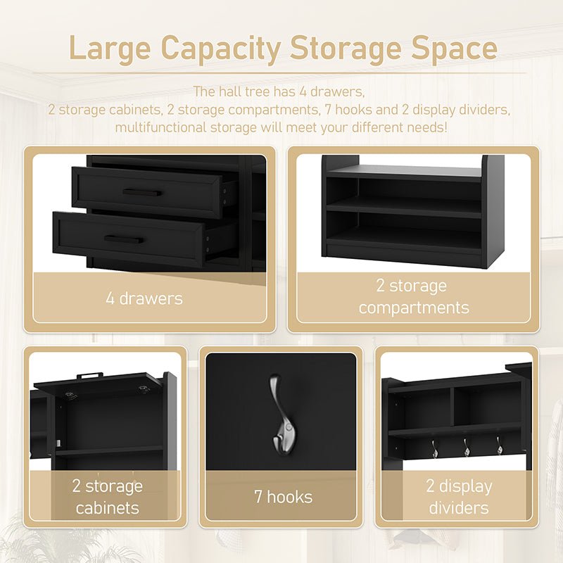 Bellemave® 4 - in - 1 Detachable Hall Tree with Storage and 7 Hooks,Storage Drawers and Cabinet - Bellemave