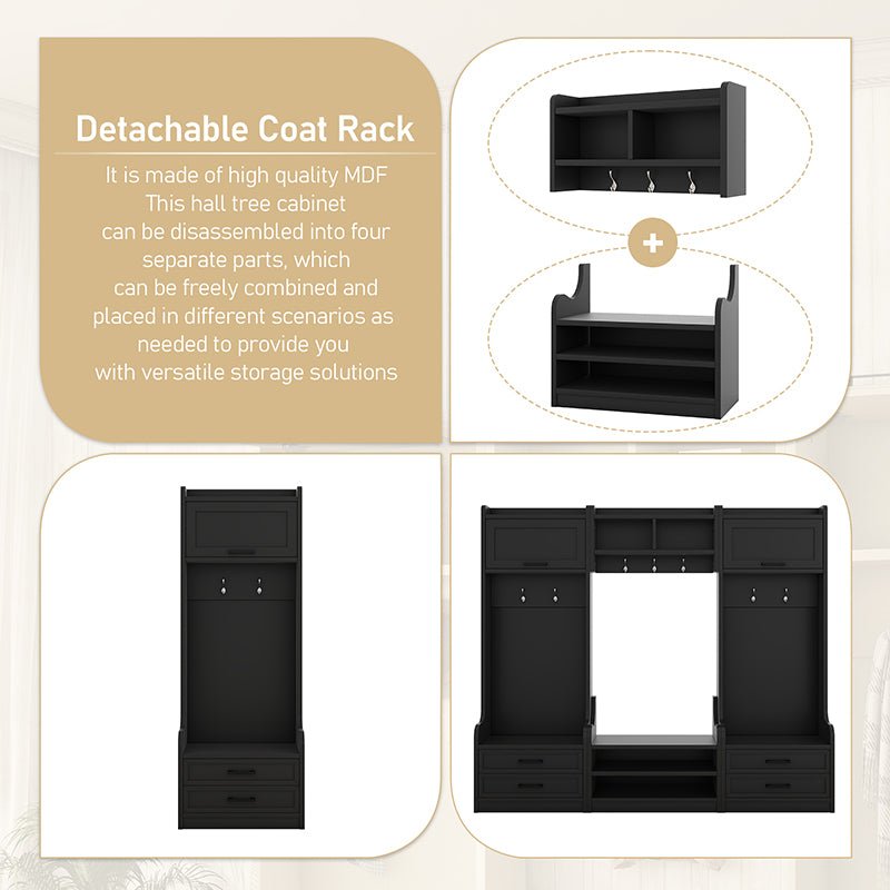 Bellemave® 4 - in - 1 Detachable Hall Tree with Storage and 7 Hooks,Storage Drawers and Cabinet - Bellemave
