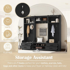 Bellemave® 4 - in - 1 Detachable Hall Tree with Storage and 7 Hooks,Storage Drawers and Cabinet - Bellemave