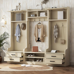 Bellemave® 4 - in - 1 Detachable Hall Tree with Storage and 7 Hooks,Storage Drawers and Cabinet - Bellemave