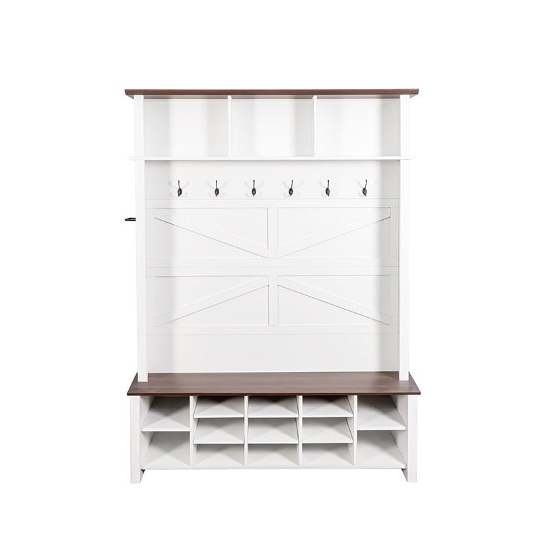 Bellemave® 4 - in - 1 Hall Tree with 6 Hooks, Adjustable Shelves and 16 Open Compartments - Bellemave
