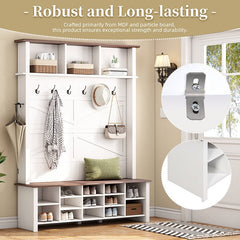 Bellemave® 4 - in - 1 Hall Tree with 6 Hooks, Adjustable Shelves and 16 Open Compartments - Bellemave