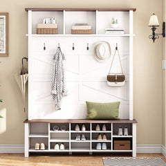 Bellemave® 4 - in - 1 Hall Tree with 6 Hooks, Adjustable Shelves and 16 Open Compartments - Bellemave