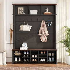 Bellemave® 4 - in - 1 Hall Tree with 6 Hooks, Adjustable Shelves and 16 Open Compartments - Bellemave