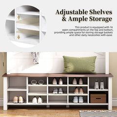 Bellemave® 4 - in - 1 Hall Tree with 6 Hooks, Adjustable Shelves and 16 Open Compartments - Bellemave