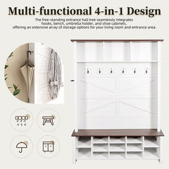 Bellemave® 4 - in - 1 Hall Tree with 6 Hooks, Adjustable Shelves and 16 Open Compartments - Bellemave