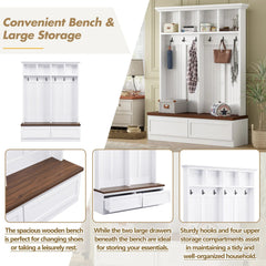Bellemave® 4 - in - 1 Hall Tree with Wood Grain Bench and 2 Large Drawer - Bellemave