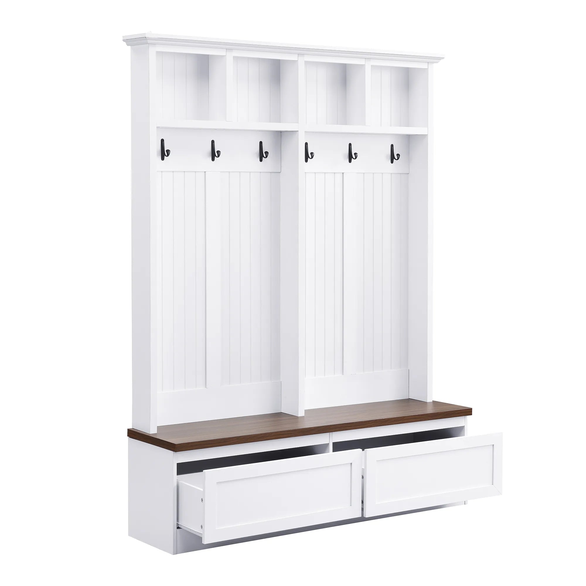 Bellemave® 4 - in - 1 Hall Tree with Wood Grain Bench and 2 Large Drawer - Bellemave