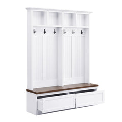 Bellemave® 4 - in - 1 Hall Tree with Wood Grain Bench and 2 Large Drawer - Bellemave